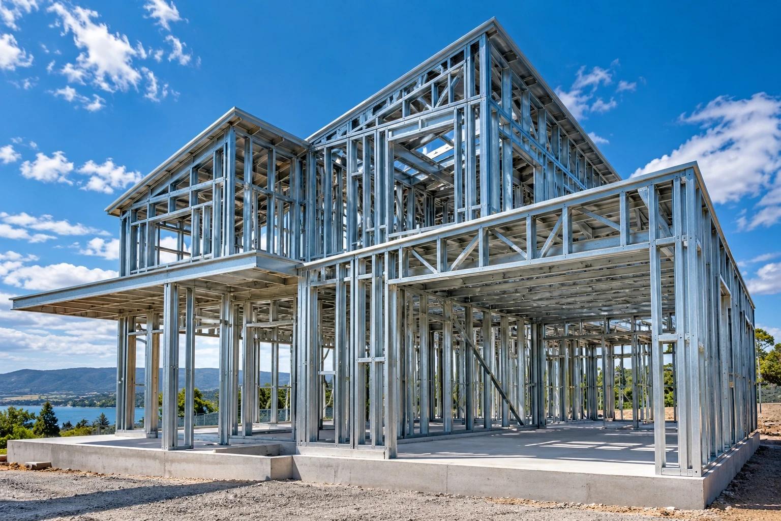 Estrutura em Light Steel Frame montada sobre a fundação